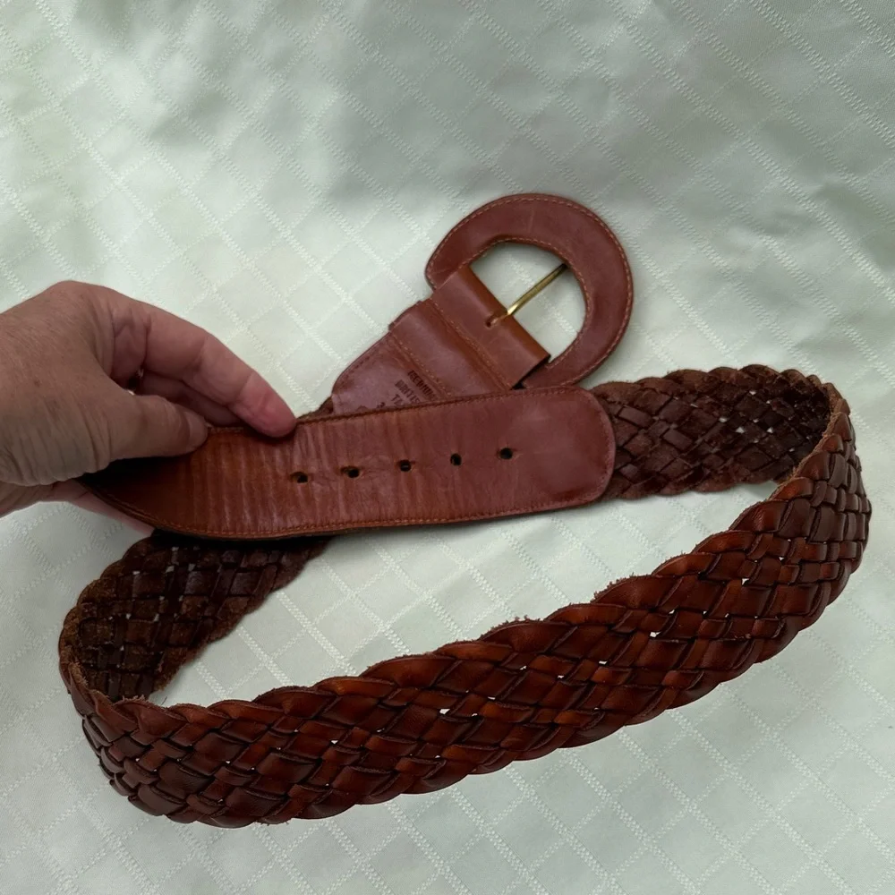 Vintage Coach British Tan Braided Wide Leather Belt